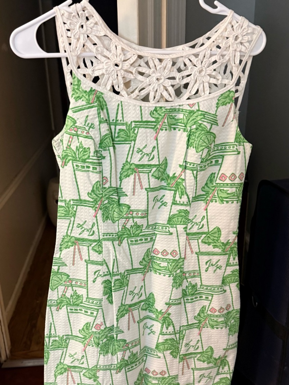 Lilly Pulitzer White mint Julip Dress with pink and Green pattern